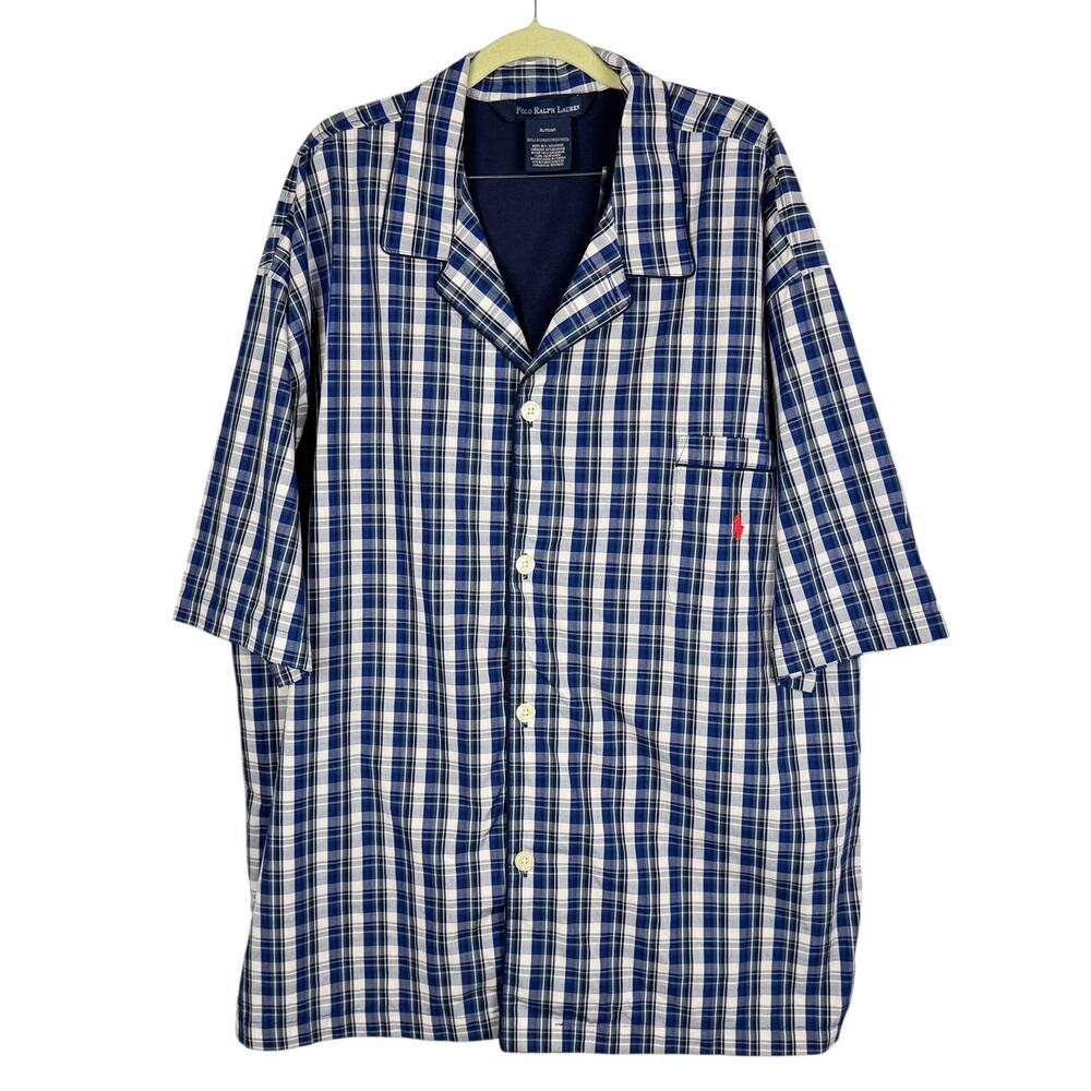 NWT Polo Ralph Lauren Cotton Collared Short Sleeve Sleepwear Button Up Top Sz XL